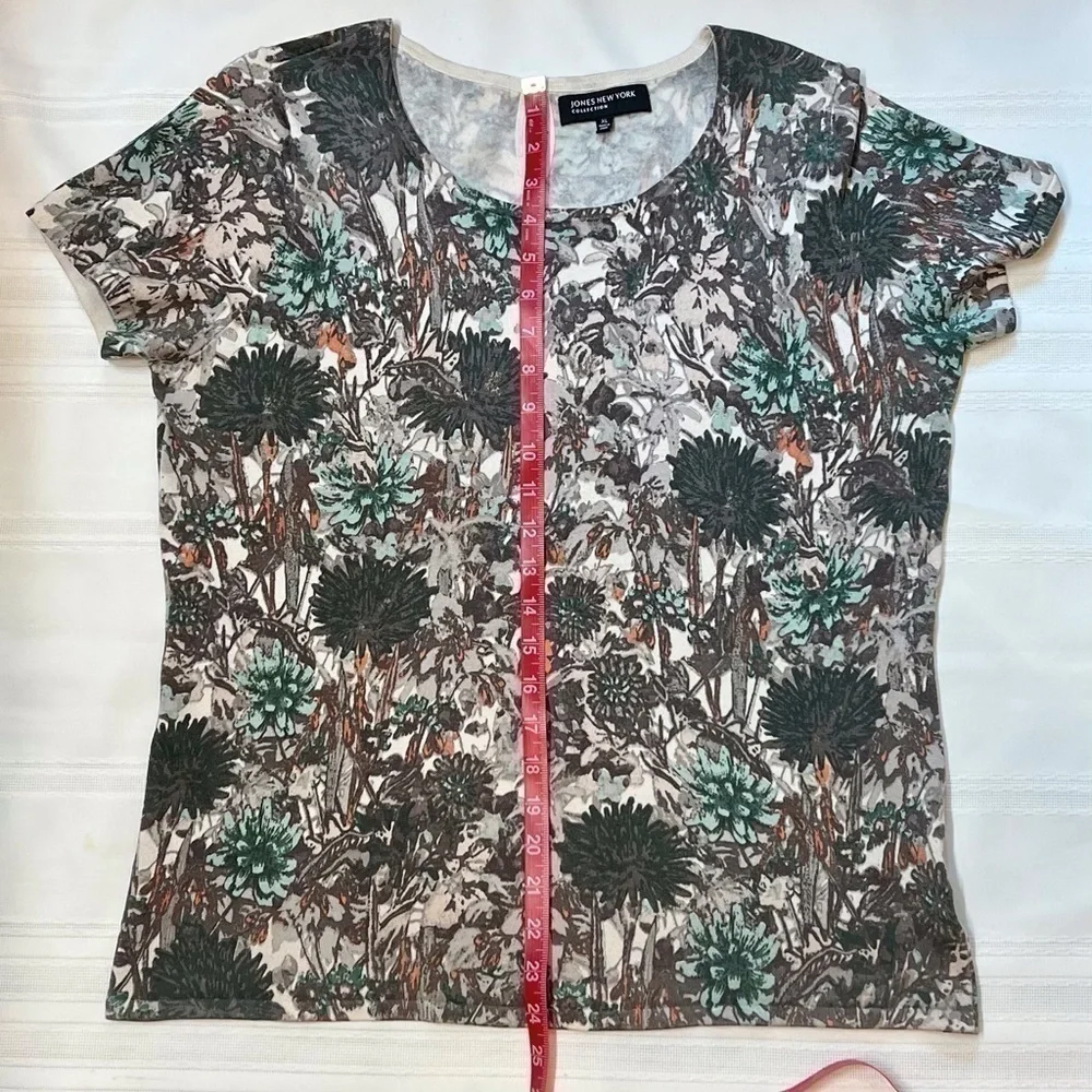 Jones New York Sweater Silk blend Short Sleeve Floral Pullover Sweater Sz XL EUC